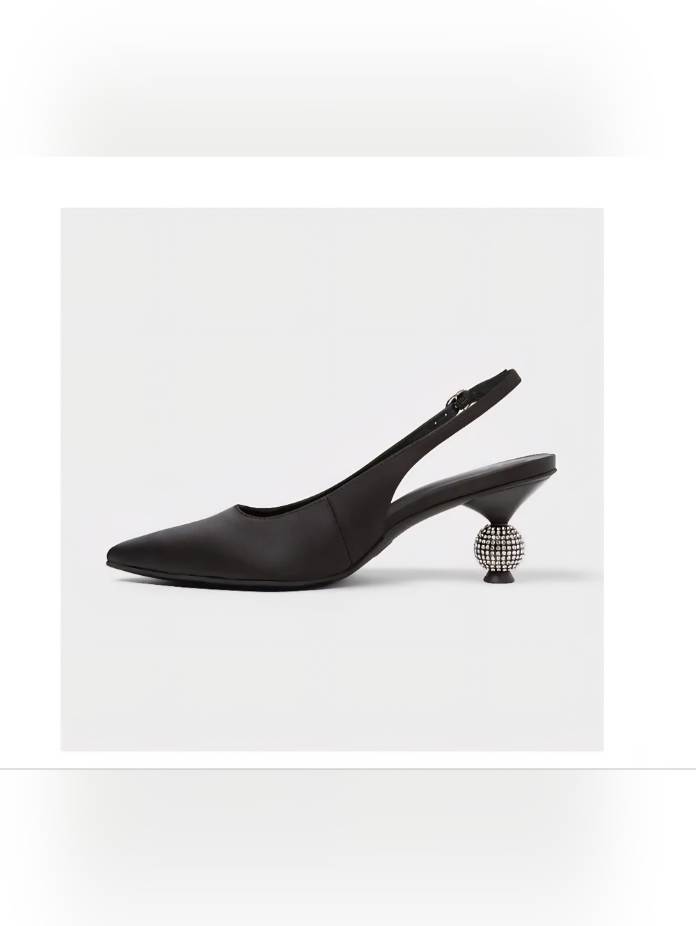 Slingback Pointed-Toe Pump with Embellished Rhinestone Ball Heel - Black